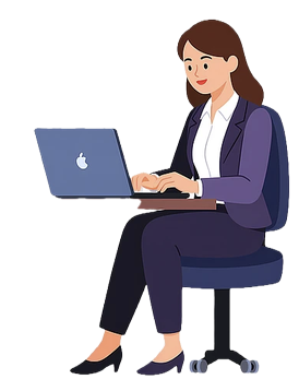 Woman typing on laptop.
